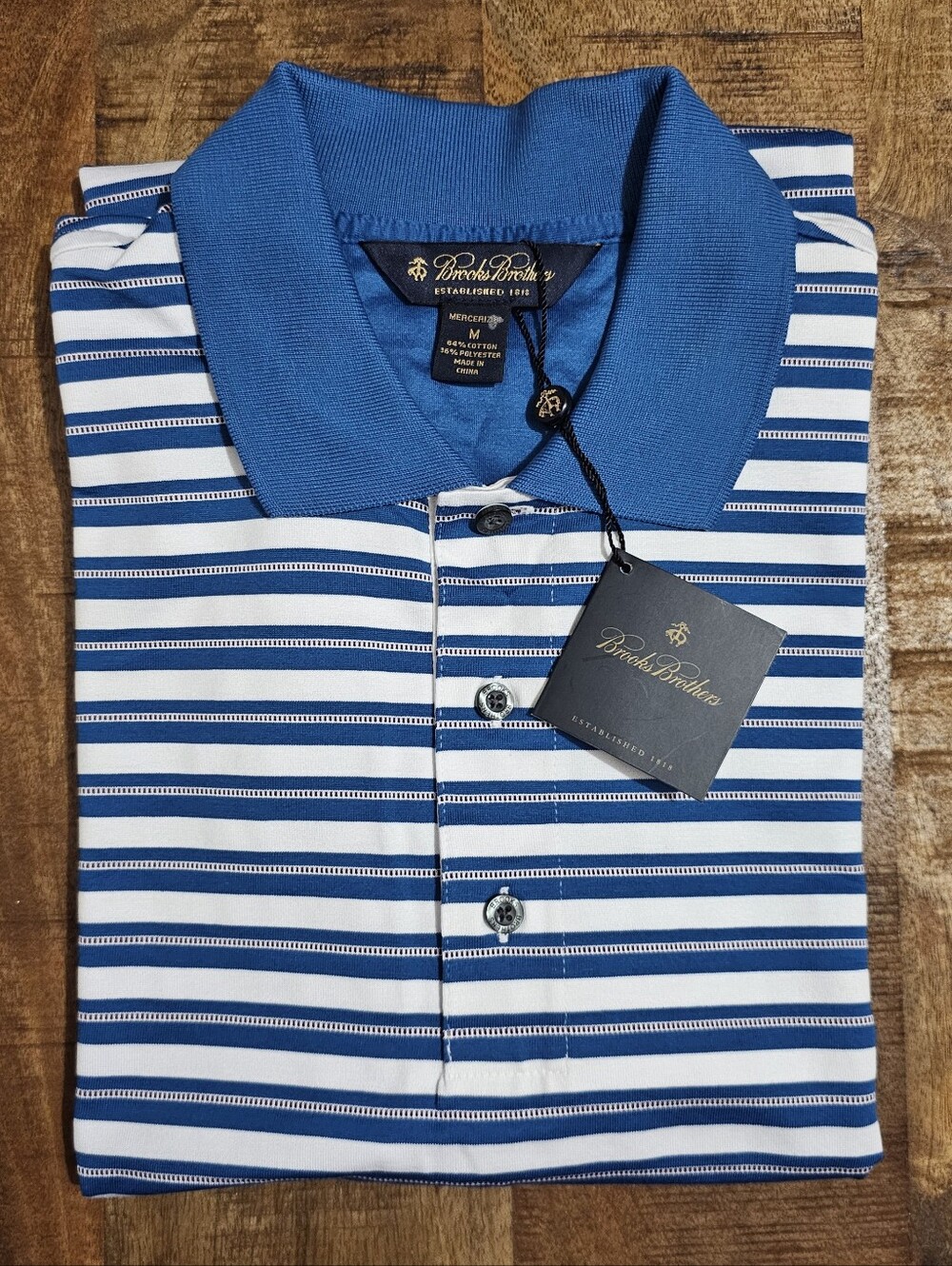Brooks Brothers Blue and White Horizontal Stripe Polo